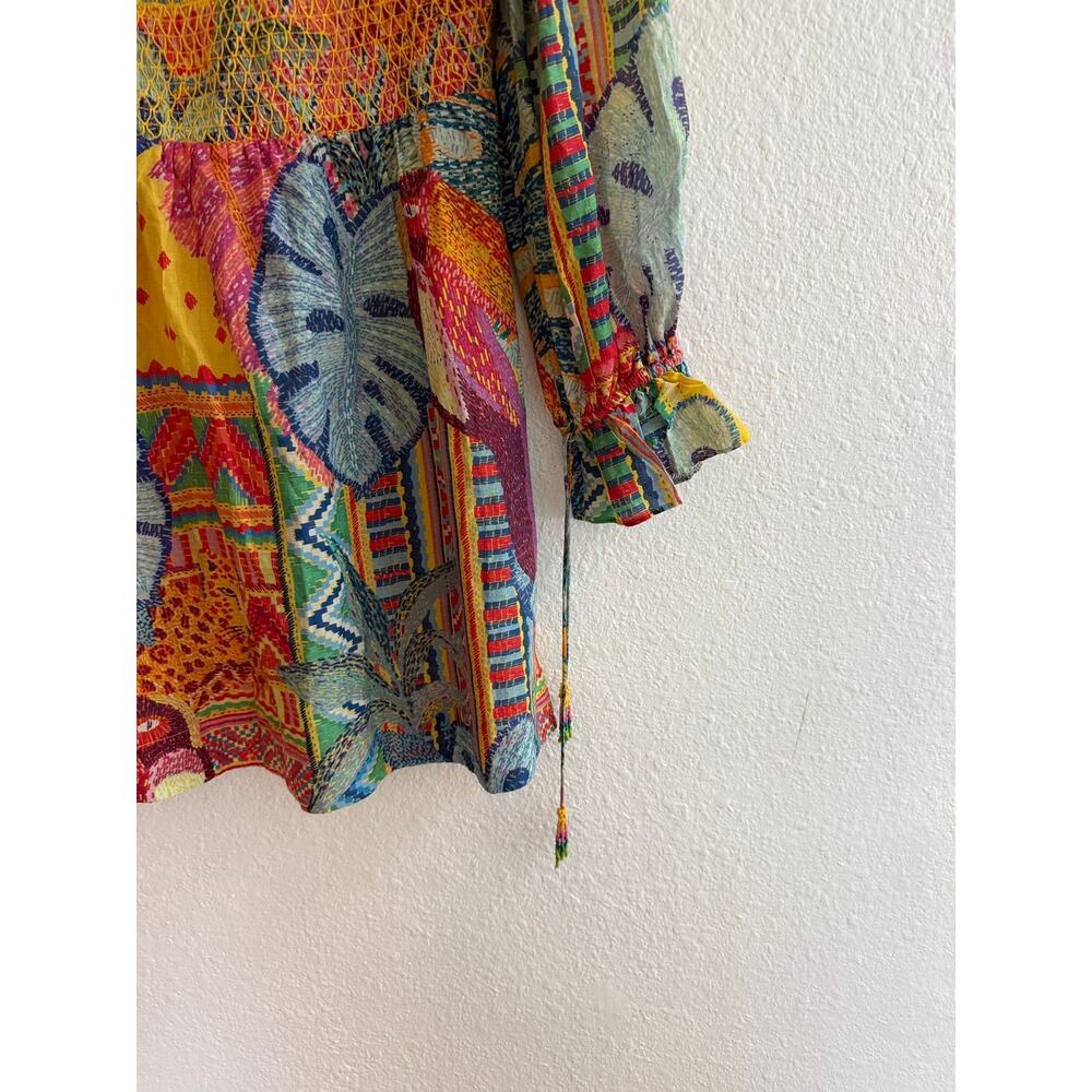 Farm Rio Colorful Print Smocked Long Sleeve Mini Dress Size S - Picture 5 of 7